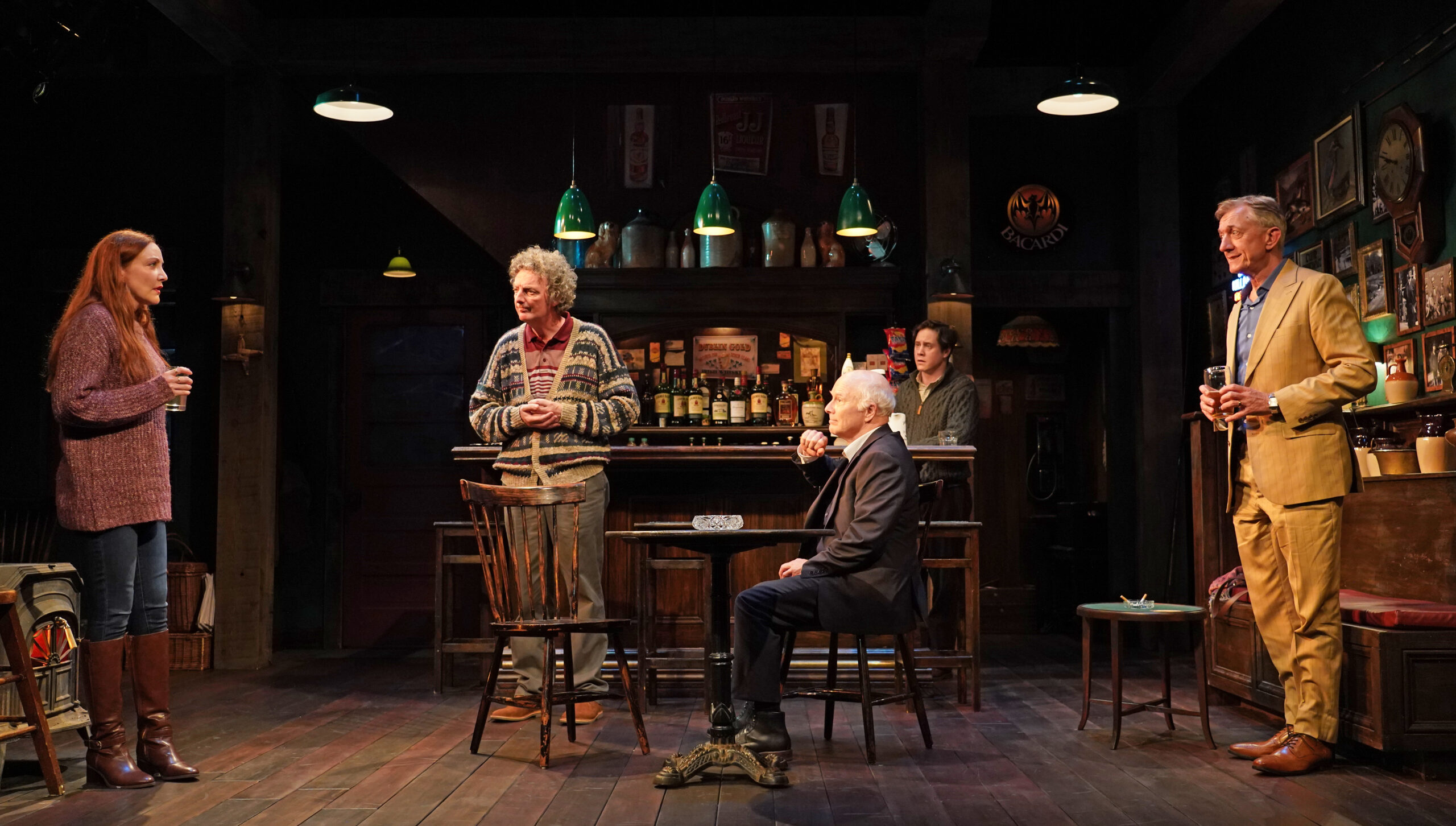 Sarah Street, John Keating, Dan Butler, Johnny Hopkins, and Sean Gormley in The Weir. Photo: Carol Rosegg