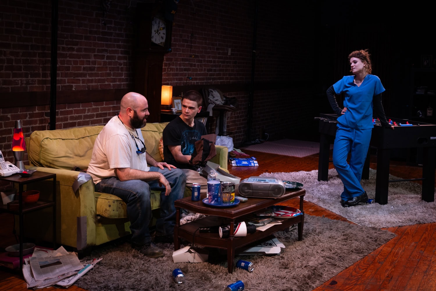 Forrest Malloy, Will Ehren, and Mia Vallet in Foosball. Photo: Jacqueline Silberbush
